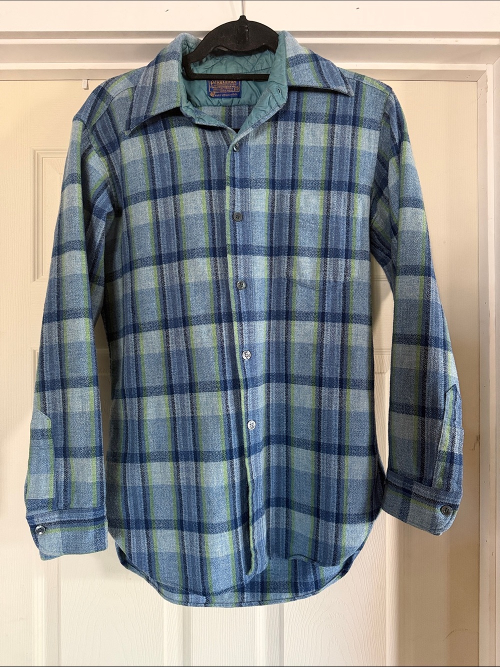 Pendleton Women’s Blue Green Wool Plaid Button Down Shirt Jacket